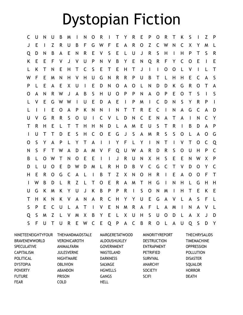 Dystopian Fiction Word Search WordMint