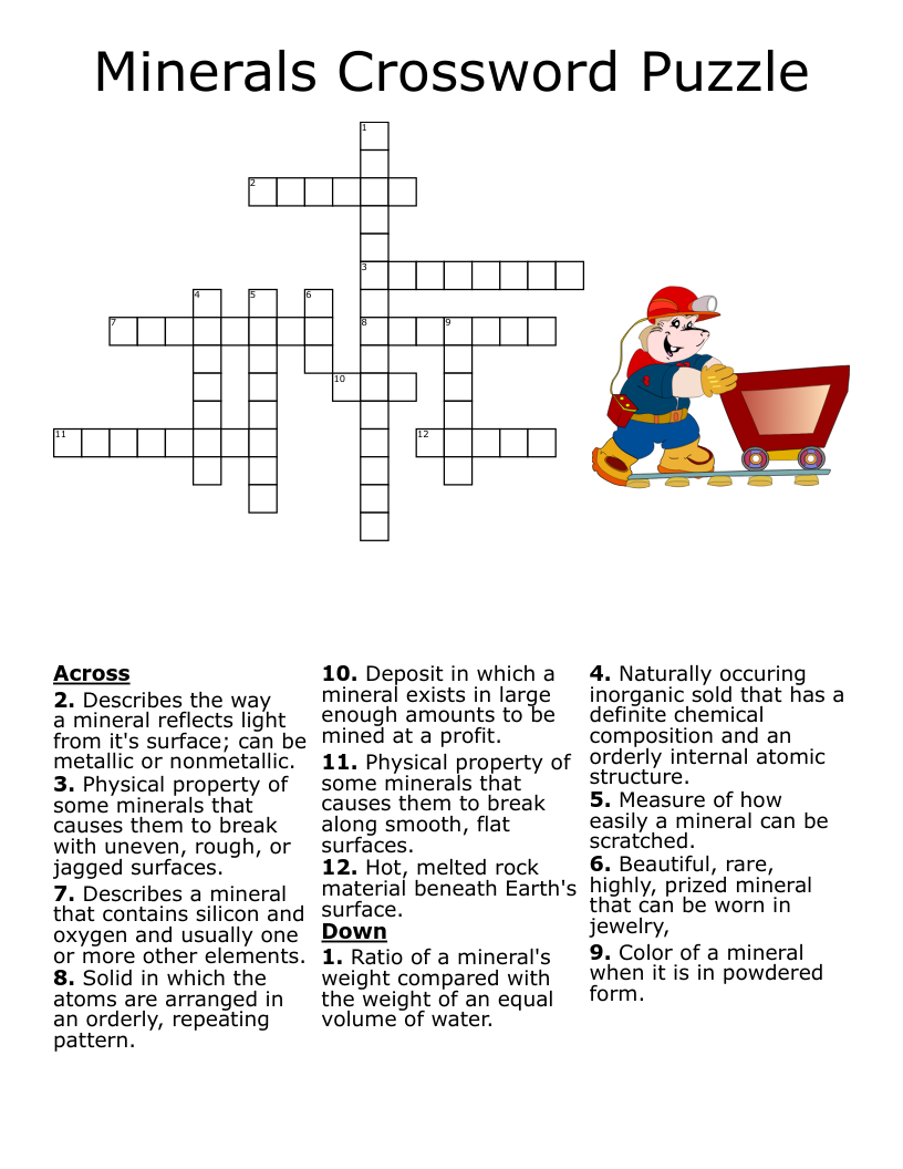 EARTH MATERIALS HOMEWORK Crossword WordMint