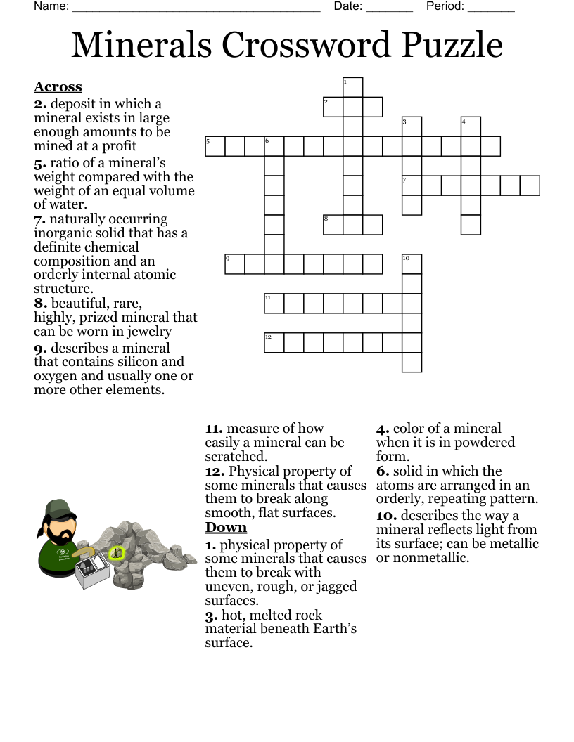 EARTH MATERIALS HOMEWORK Crossword WordMint