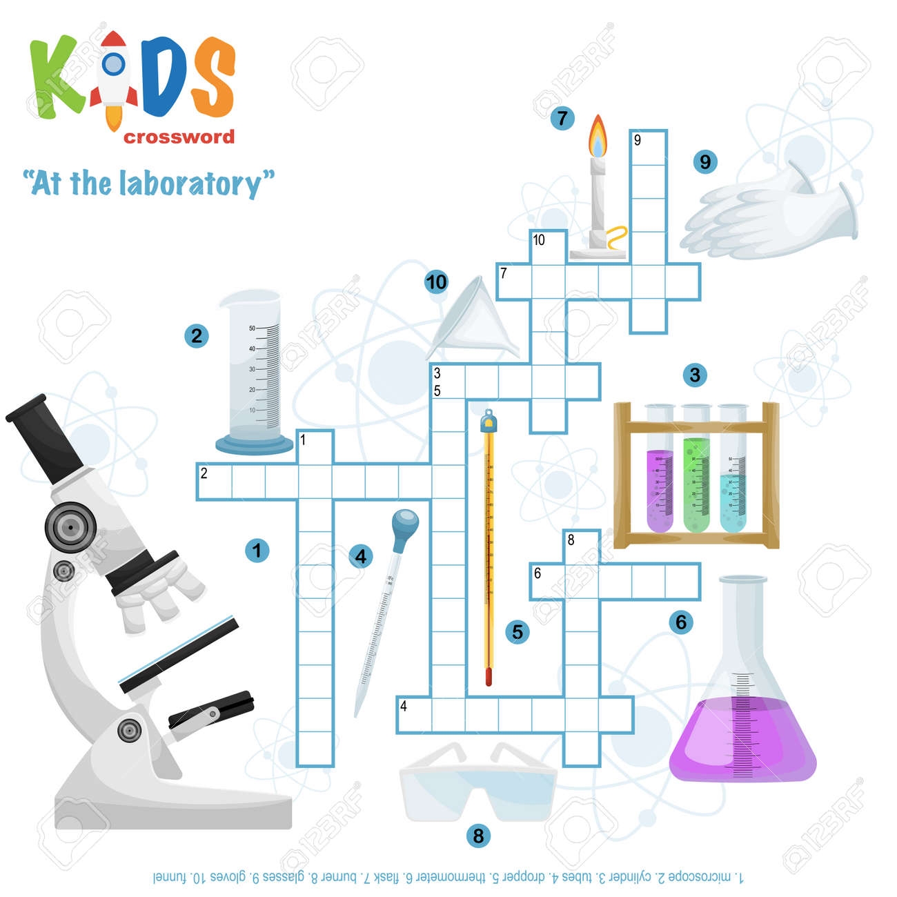 Easy Crossword Puzzle At The Laboratory For Children In Elementary And Middle School Fun Way To Practice Language Comprehension And Expand Vocabulary Includes Answers Royalty Free SVG Cliparts Vectors And Stock Illustration 