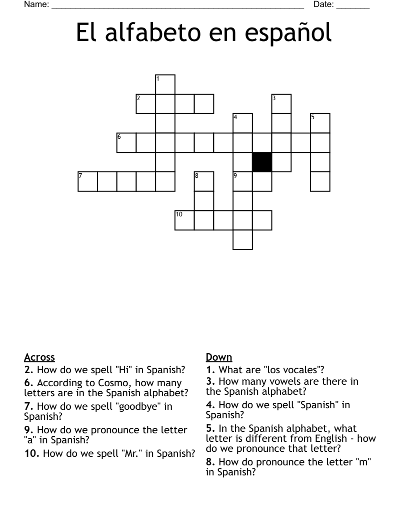 El Alfabeto En Espa ol Crossword WordMint