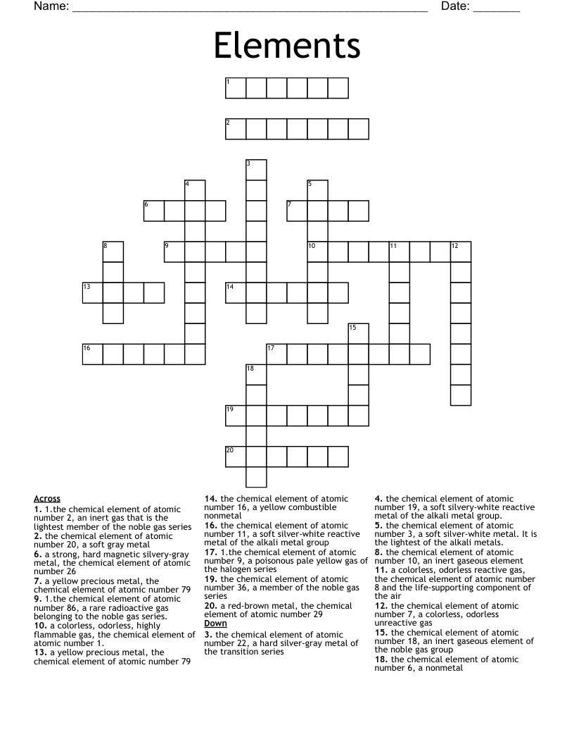 Elements Crossword WordMint