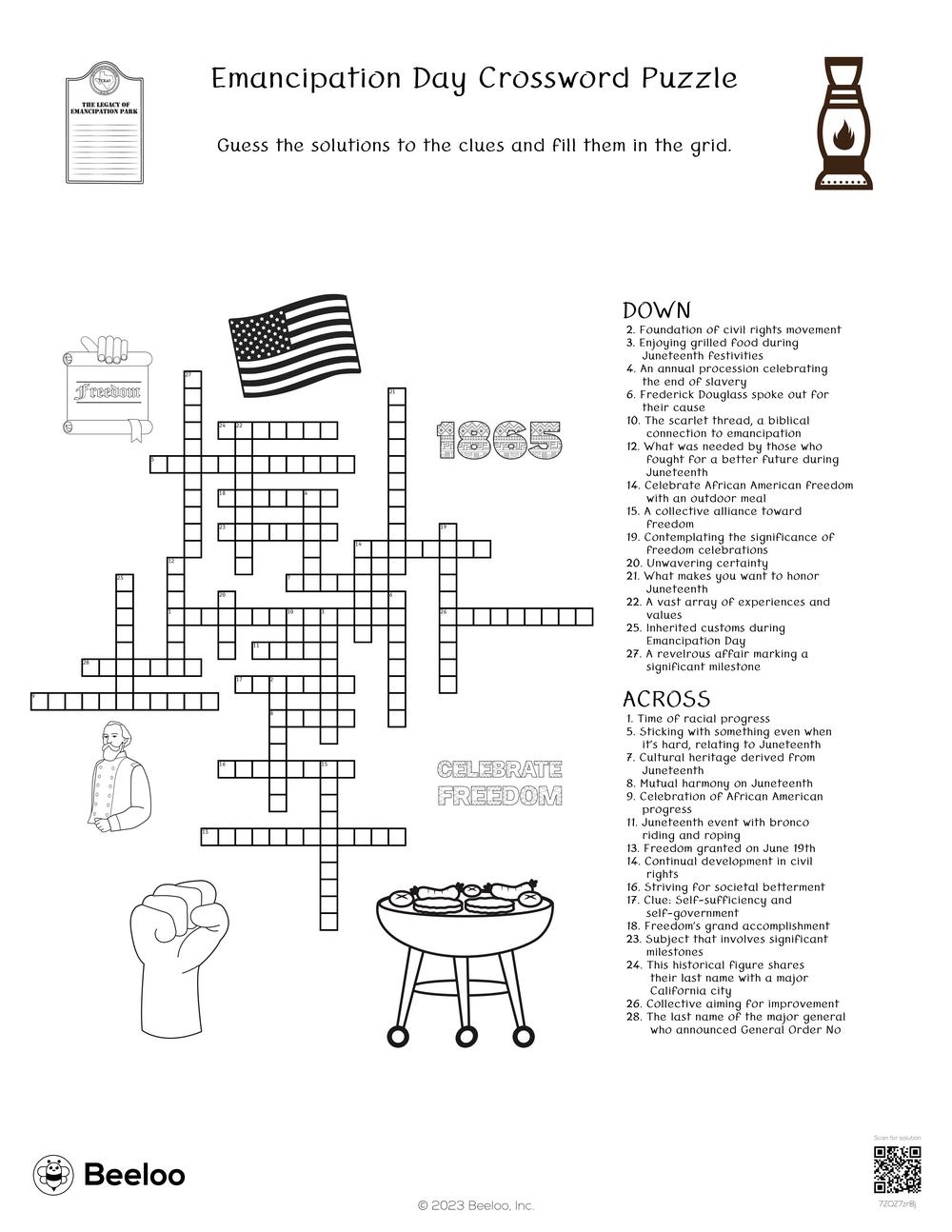 Emancipation Day Crossword Puzzle Beeloo Printable Crafts And Activities For Kids