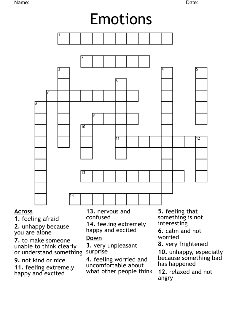 Emotions Crossword WordMint