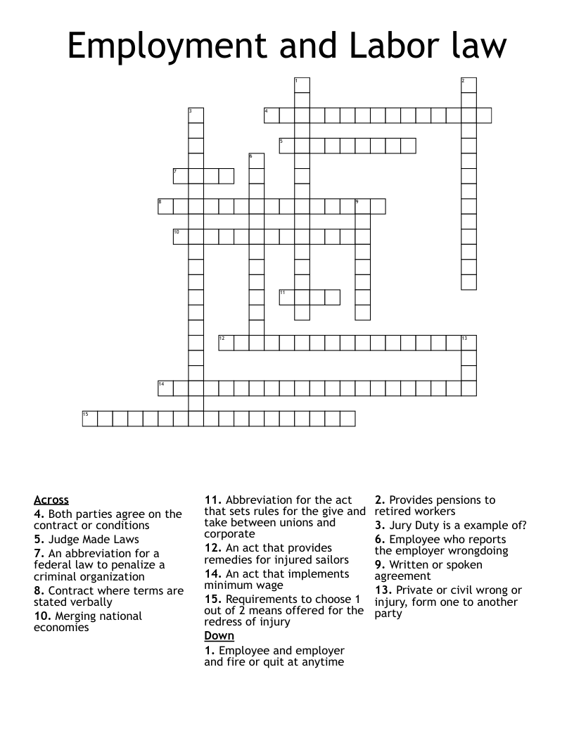 Employment And Labor Law Crossword WordMint