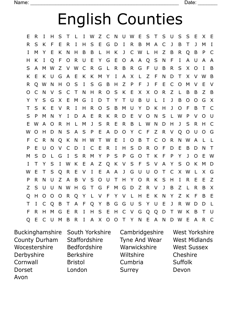 English Counties Word Search WordMint English Counties Word Search WordMint
