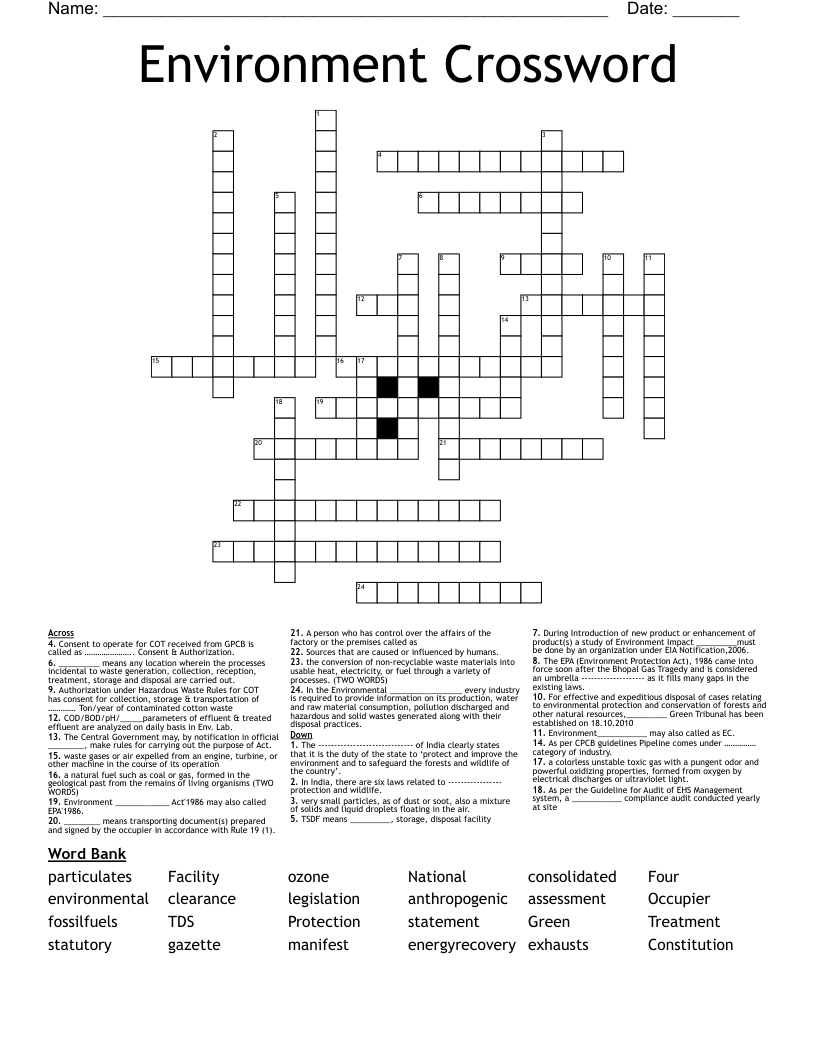 Environment Crossword WordMint