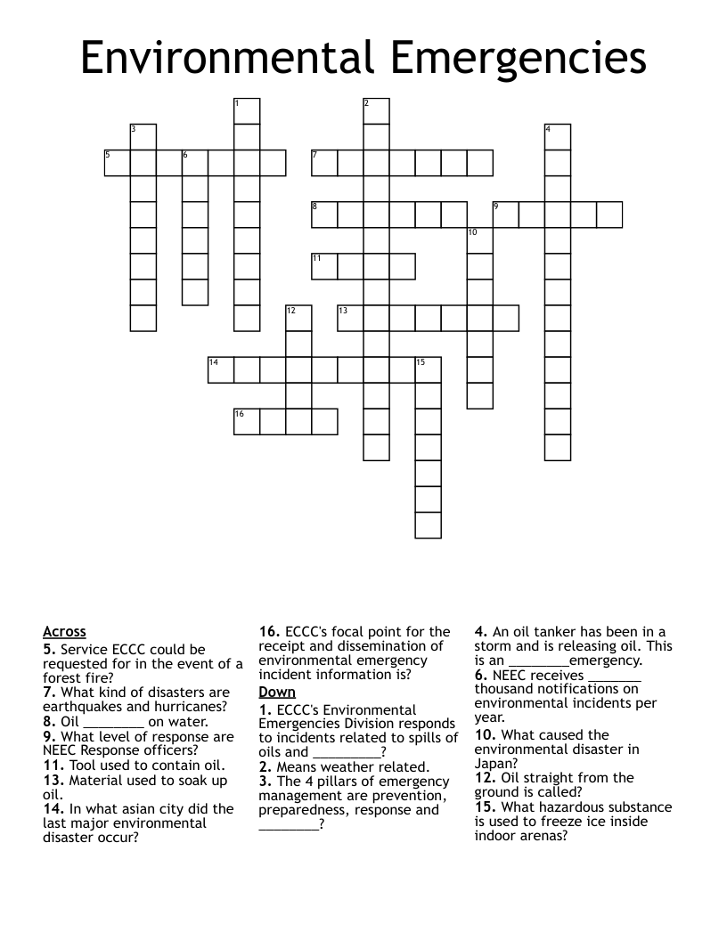 Environmental Emergencies Crossword WordMint