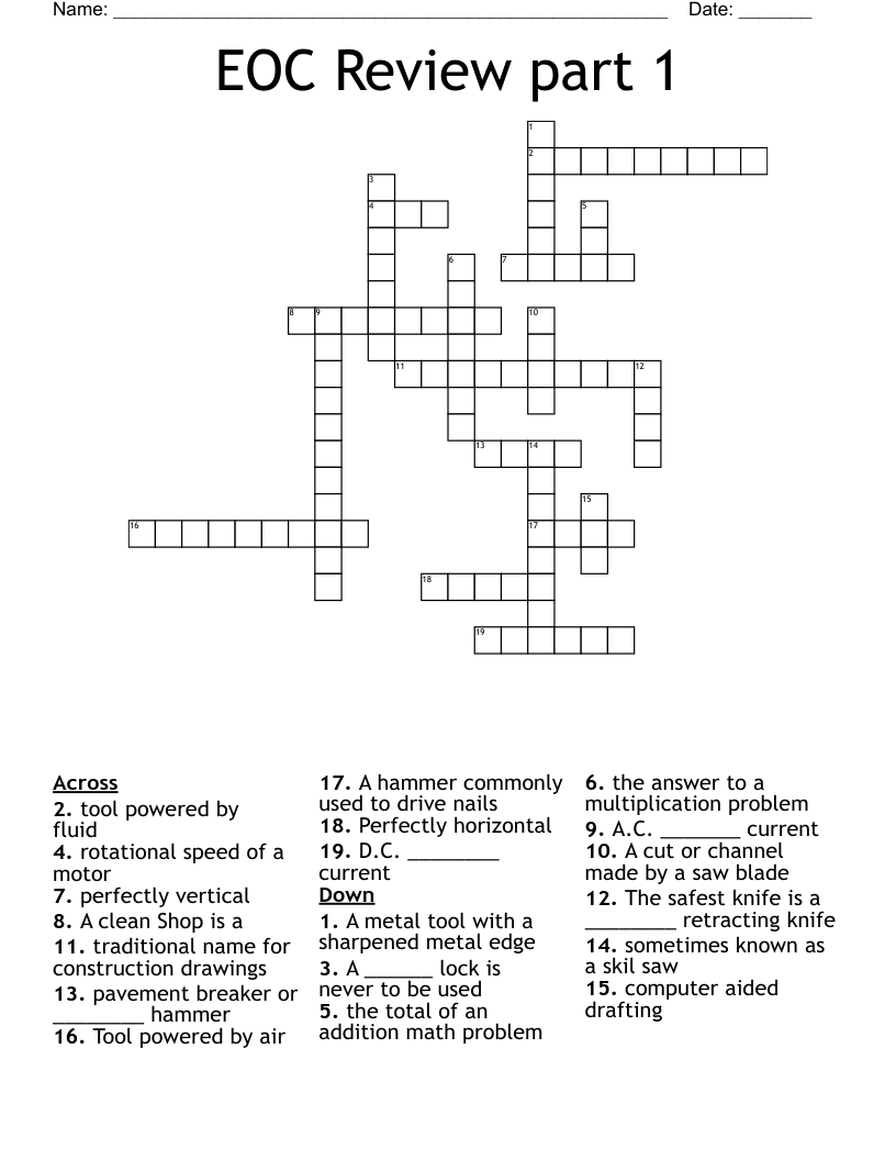 EOC Review Part 1 Crossword WordMint