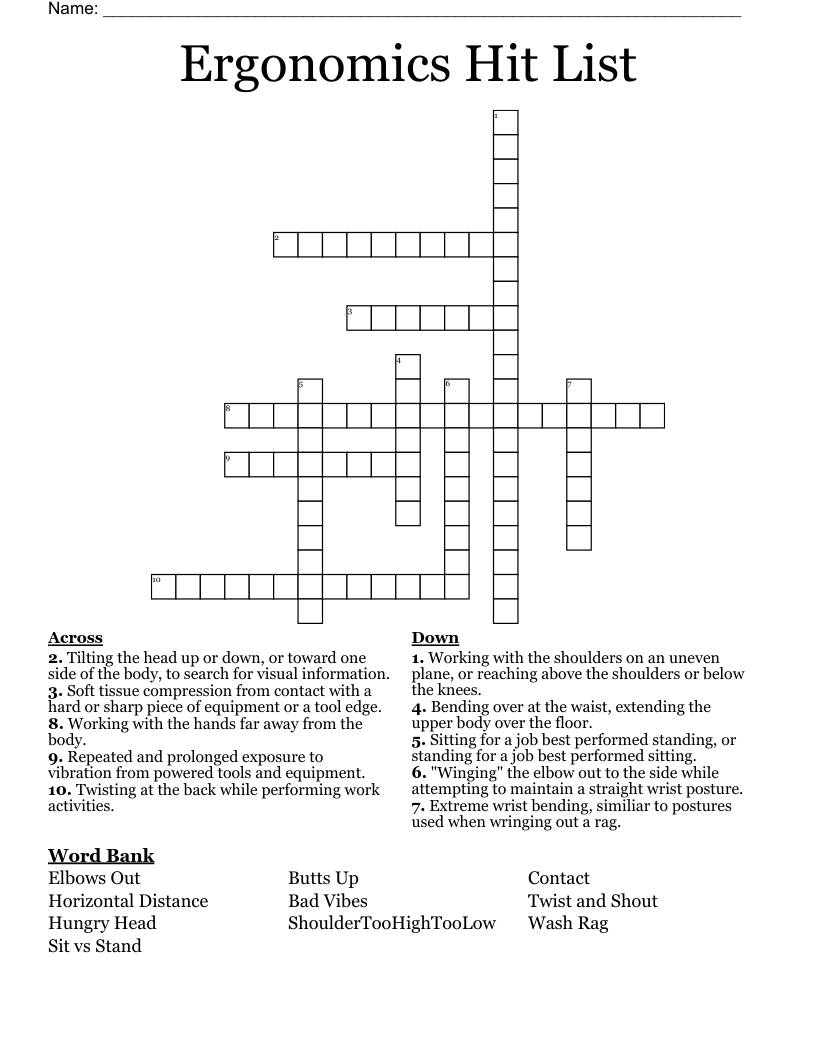 Ergonomics Hit List Crossword WordMint