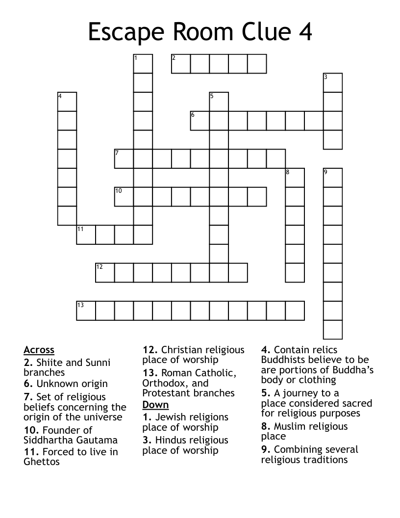 Escape Room Clue 4 Crossword WordMint