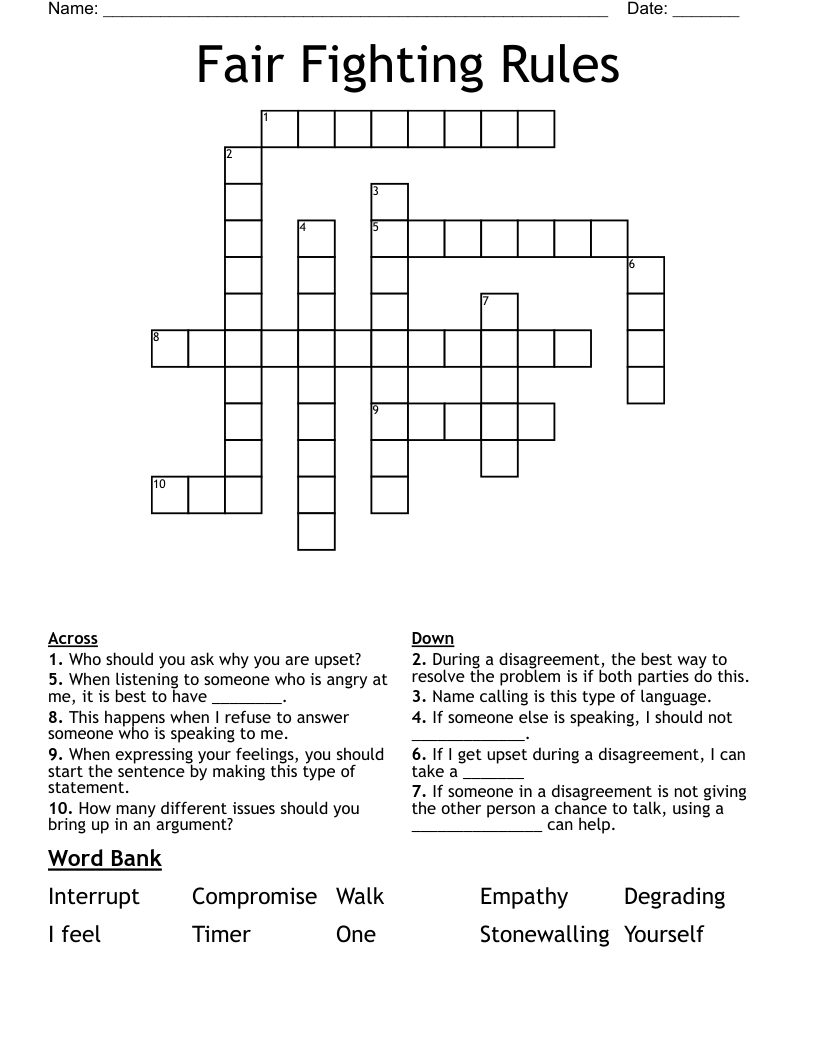 Fair Fighting Rules Crossword WordMint