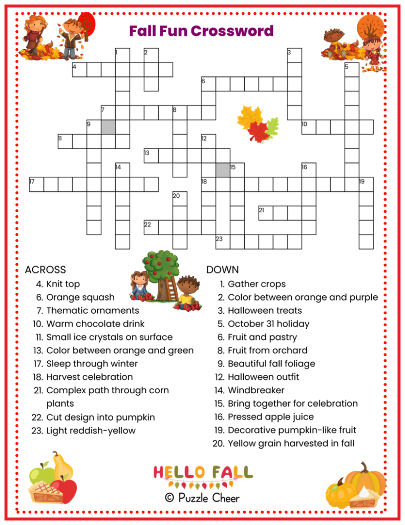 Fall Crossword Puzzle For Kids Puzzle Cheer