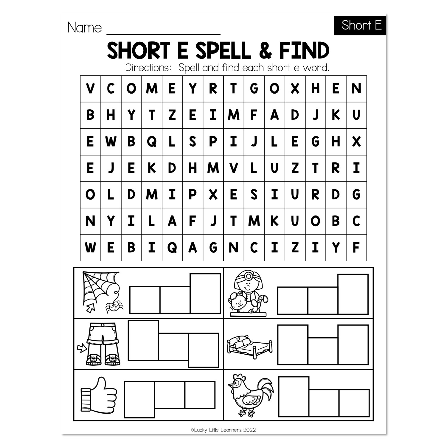 Fall Early Finishers 1st Grade ELA Short Vowel E Short E Spell And Find Lucky Little Learners