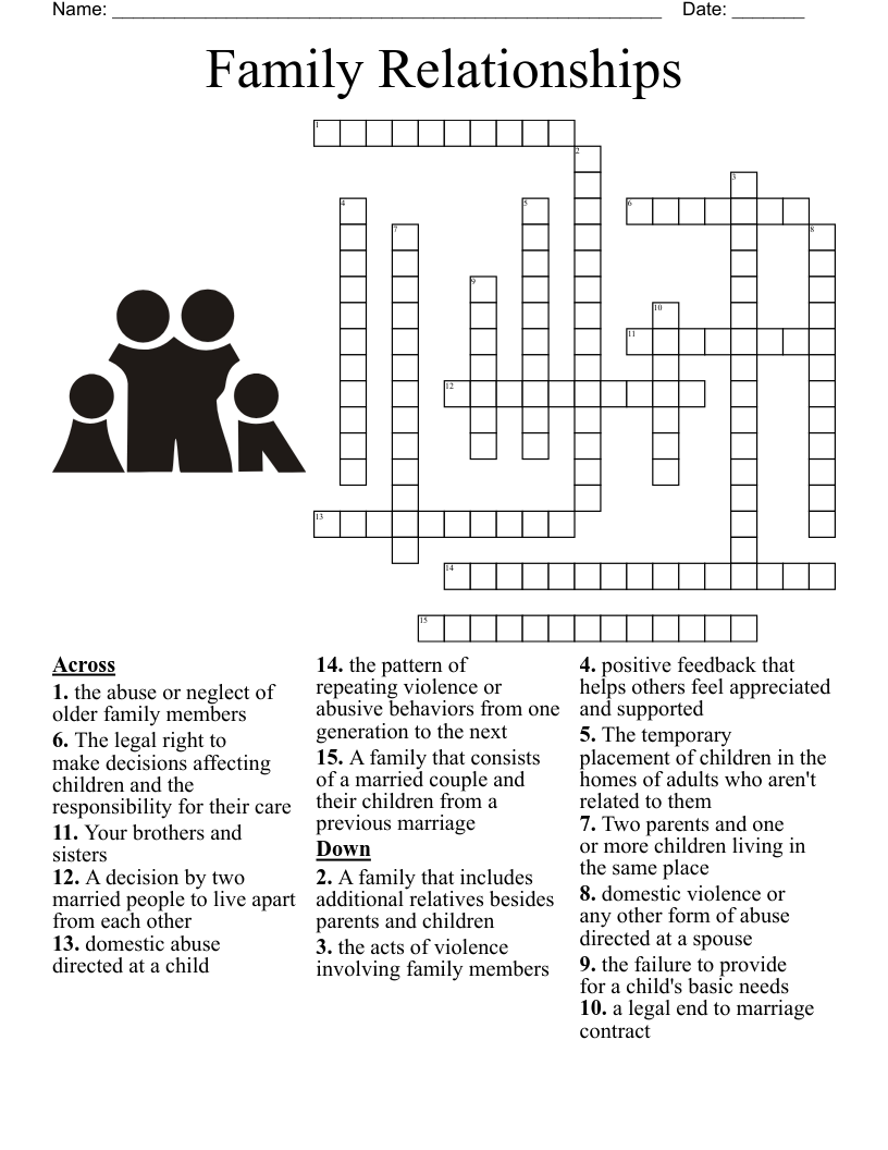 Family Relationships Crossword WordMint