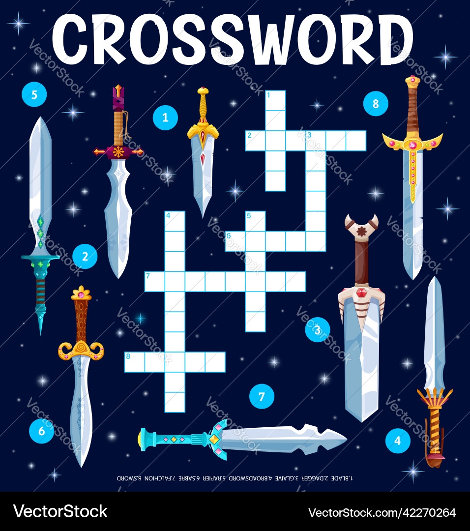 Fantasy Magic Swords Blades Crossword Puzzle Vector Image