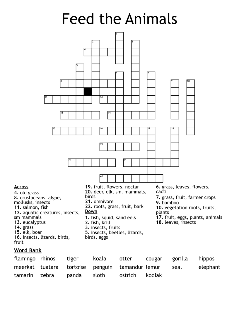 Feed The Animals Crossword WordMint