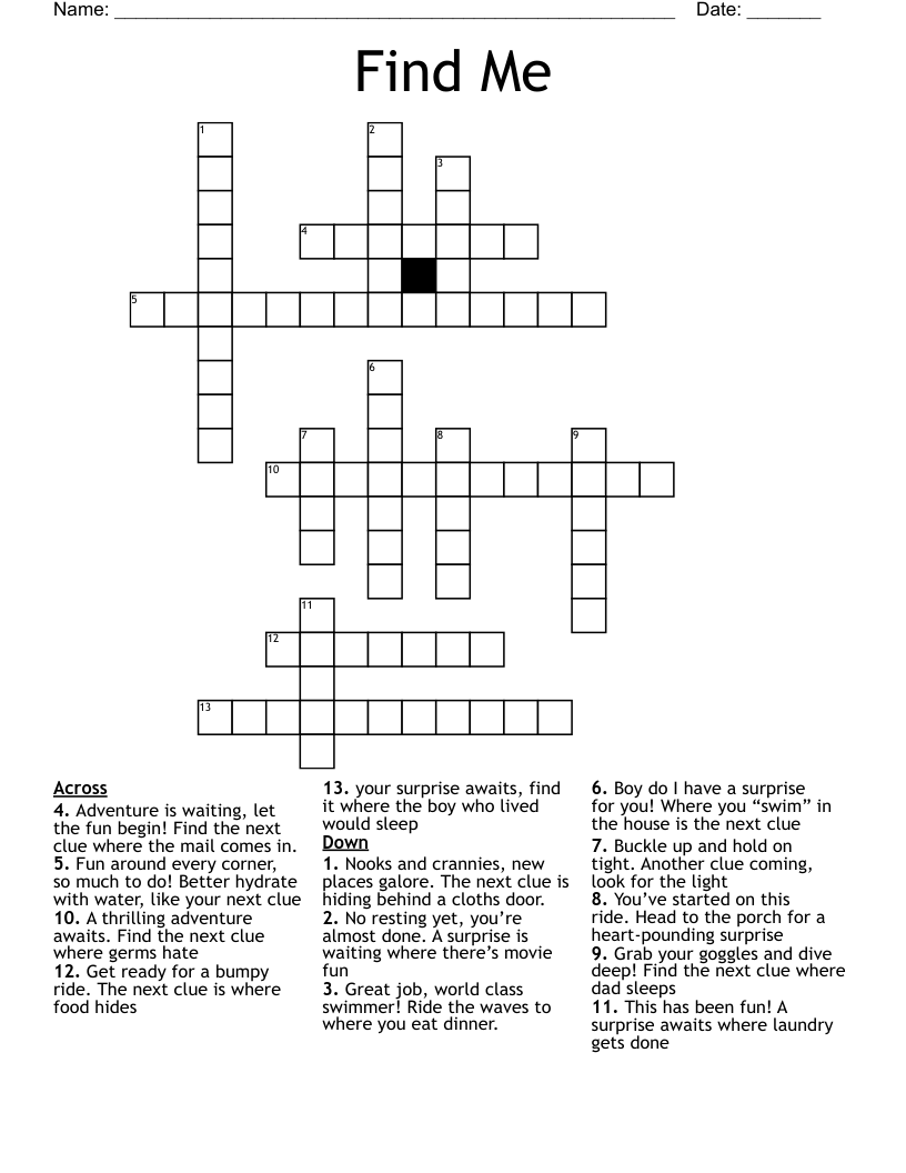 Find Me Crossword WordMint
