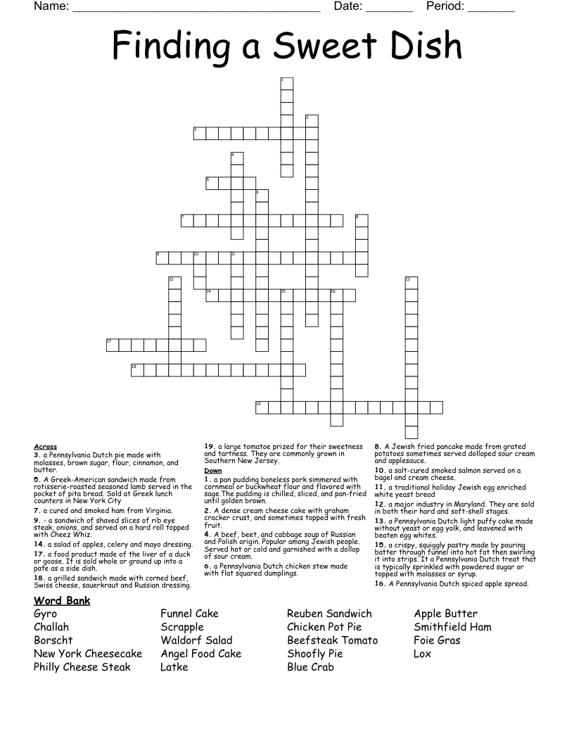 Finding A Sweet Dish Crossword WordMint