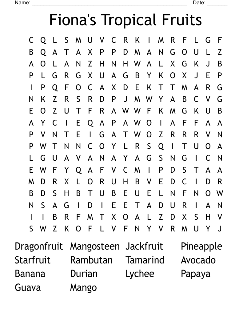 Fiona s Tropical Fruits Word Search WordMint