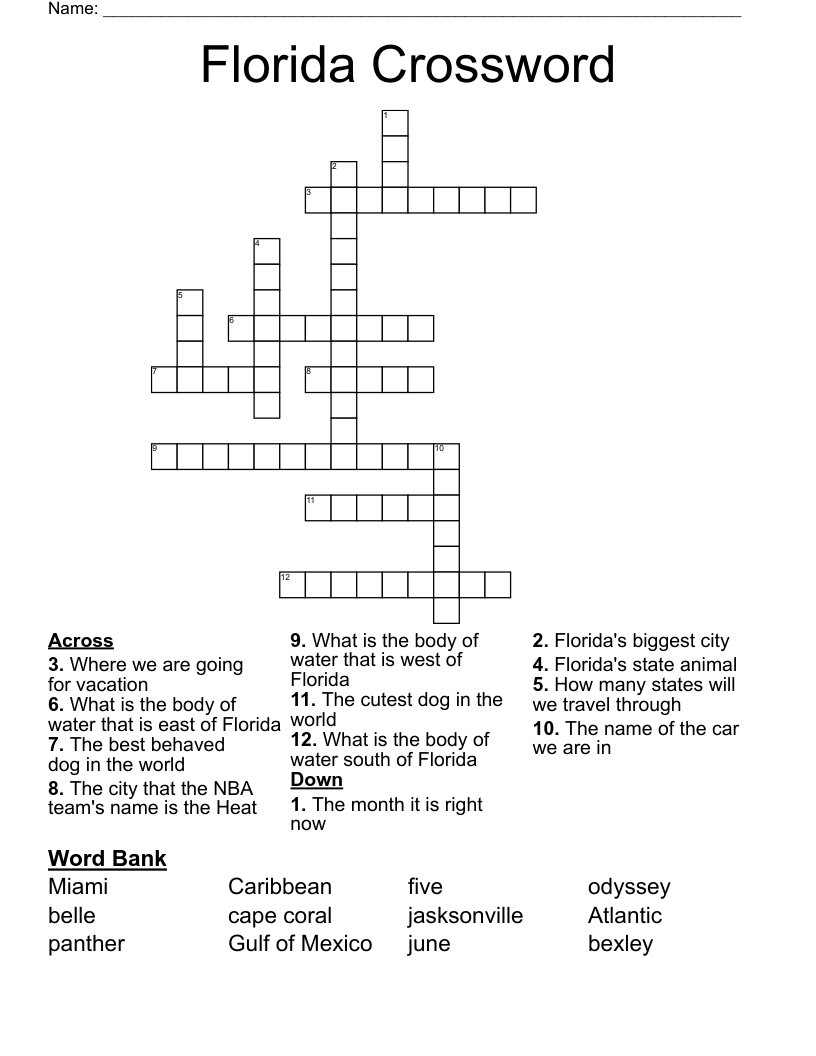 Florida Crossword WordMint Florida Crossword WordMint
