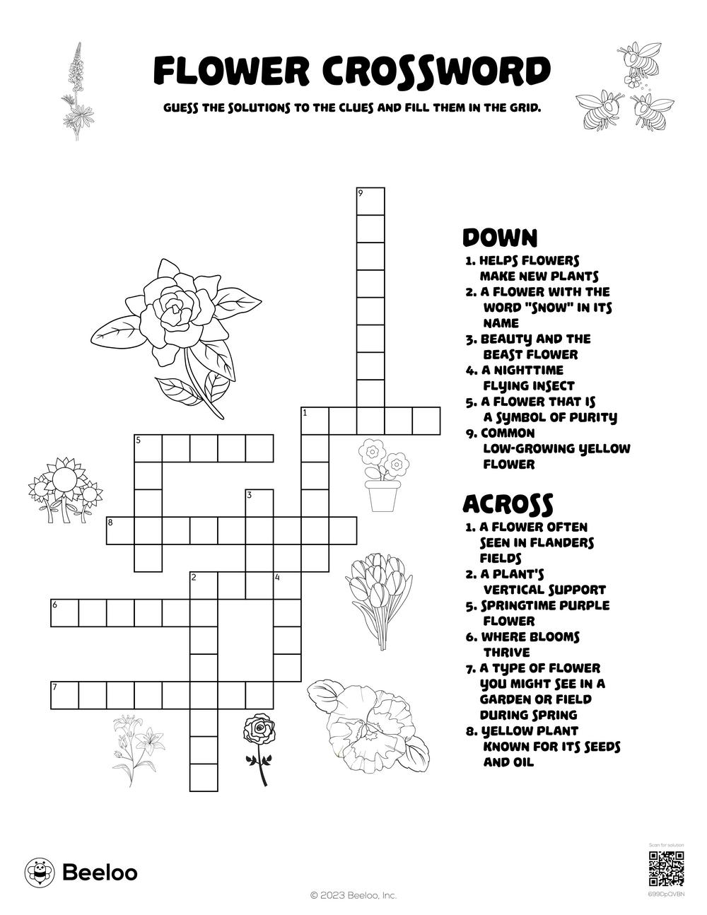 Flower Crossword Beeloo Printable Crafts And Activities For Kids