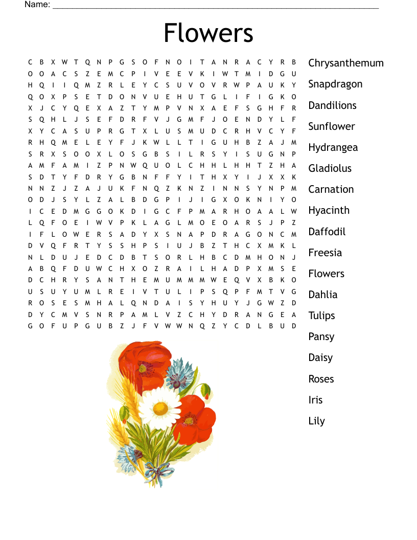 Flowers Crossword WordMint