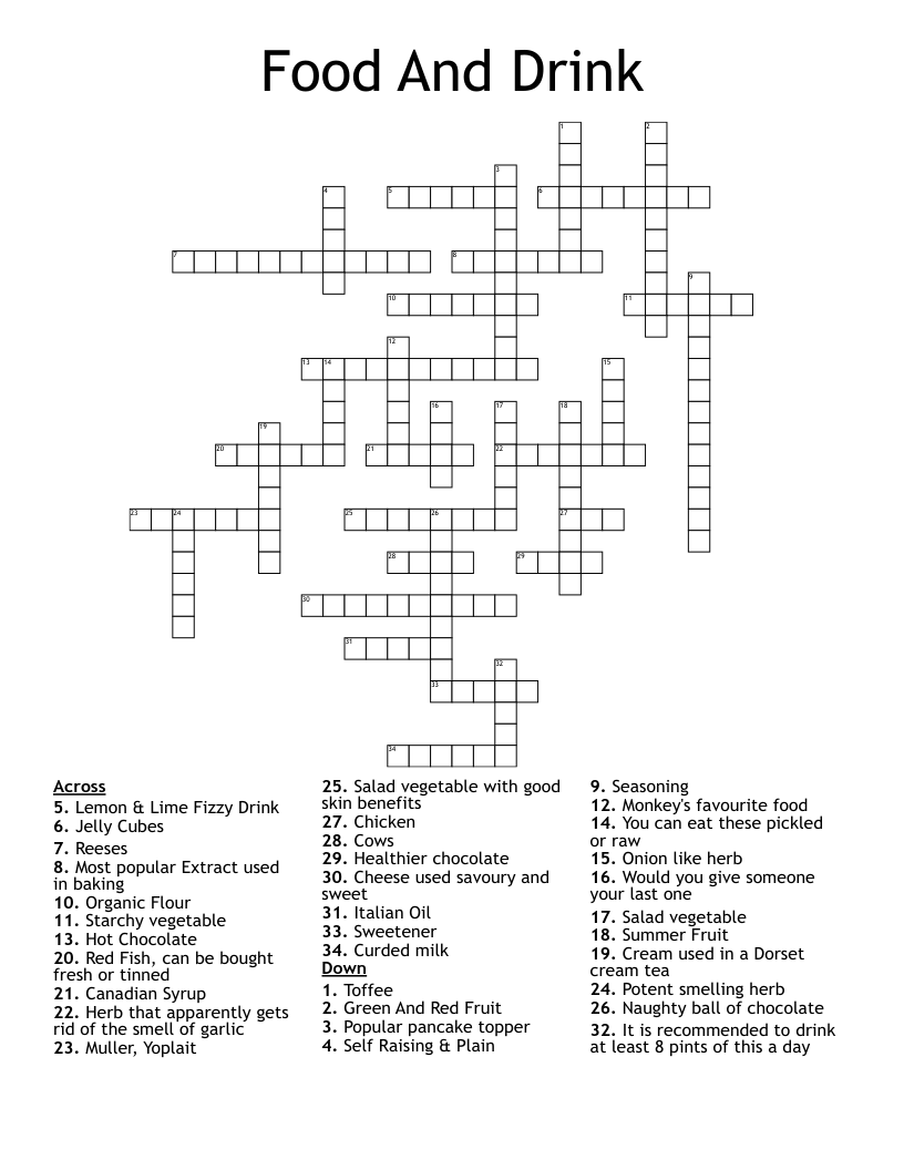 Food And Drink Crossword WordMint