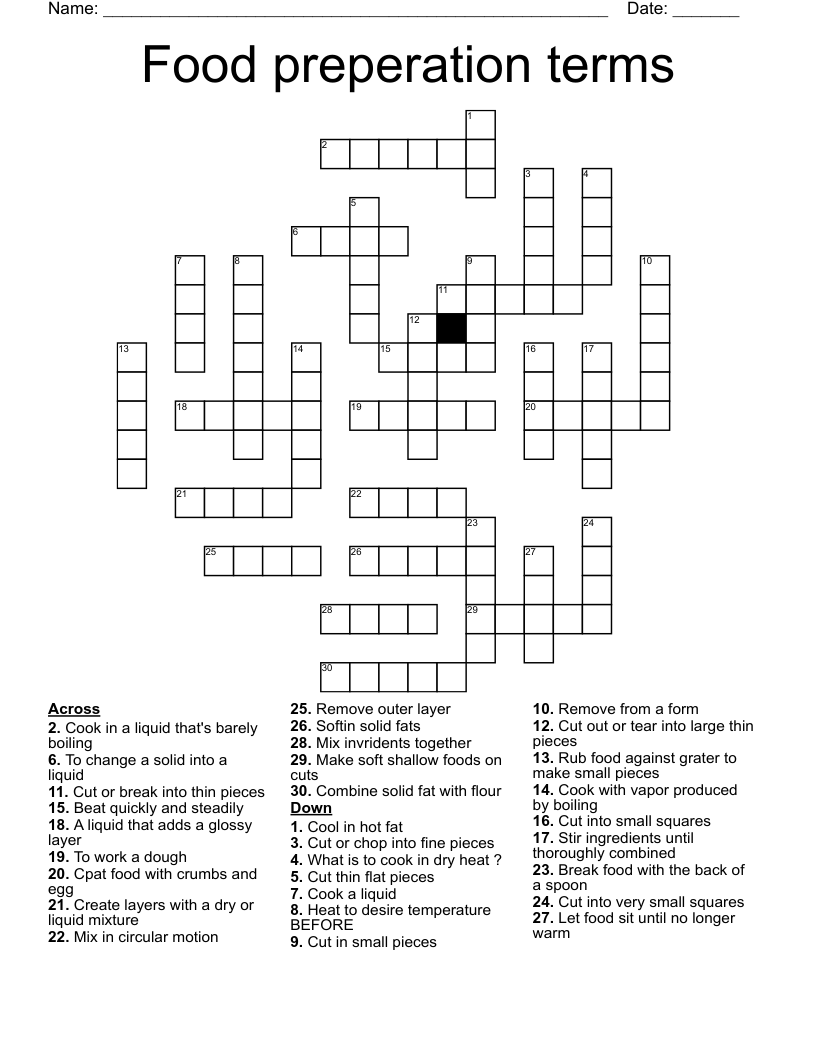 Food Preperation Terms Crossword WordMint