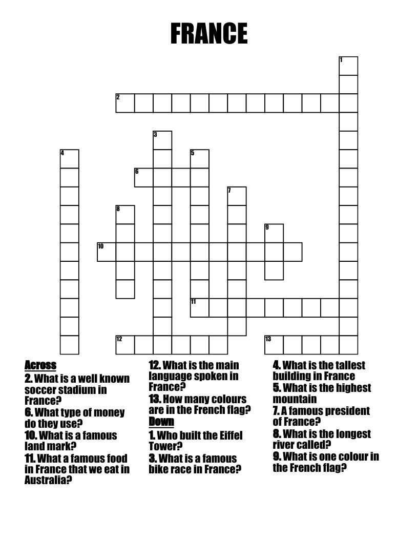 FRANCE Crossword WordMint