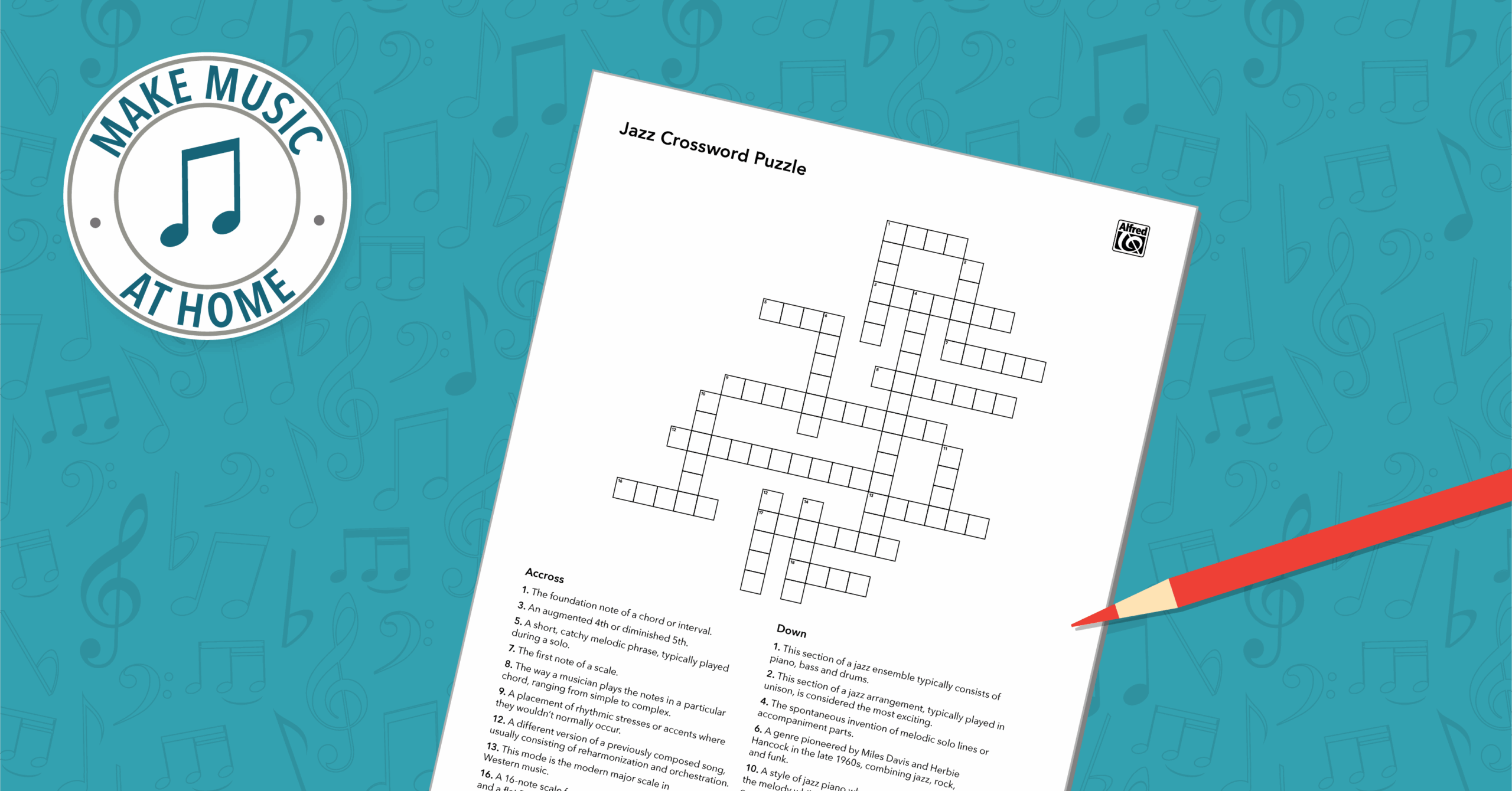 Free Music Activity Jazz Crossword Puzzle