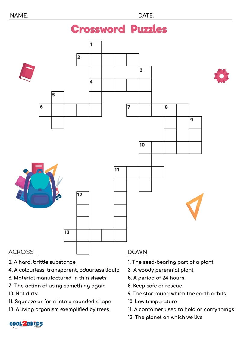 Free Printable Crossword Puzzles For Kids Worksheets Library