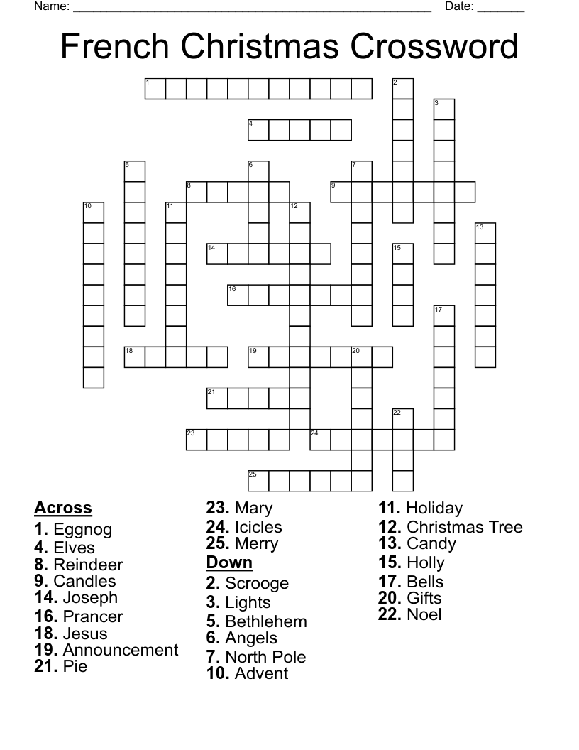 French Christmas Crossword WordMint French Christmas Crossword WordMint