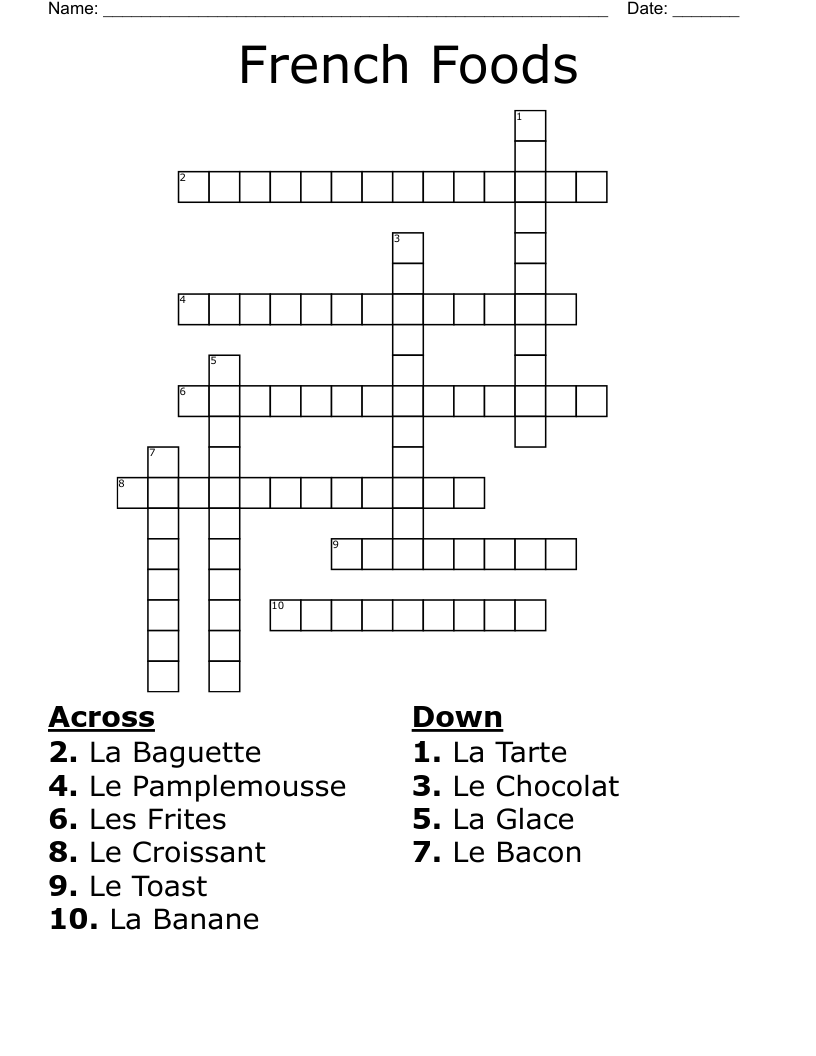 French Foods Crossword WordMint