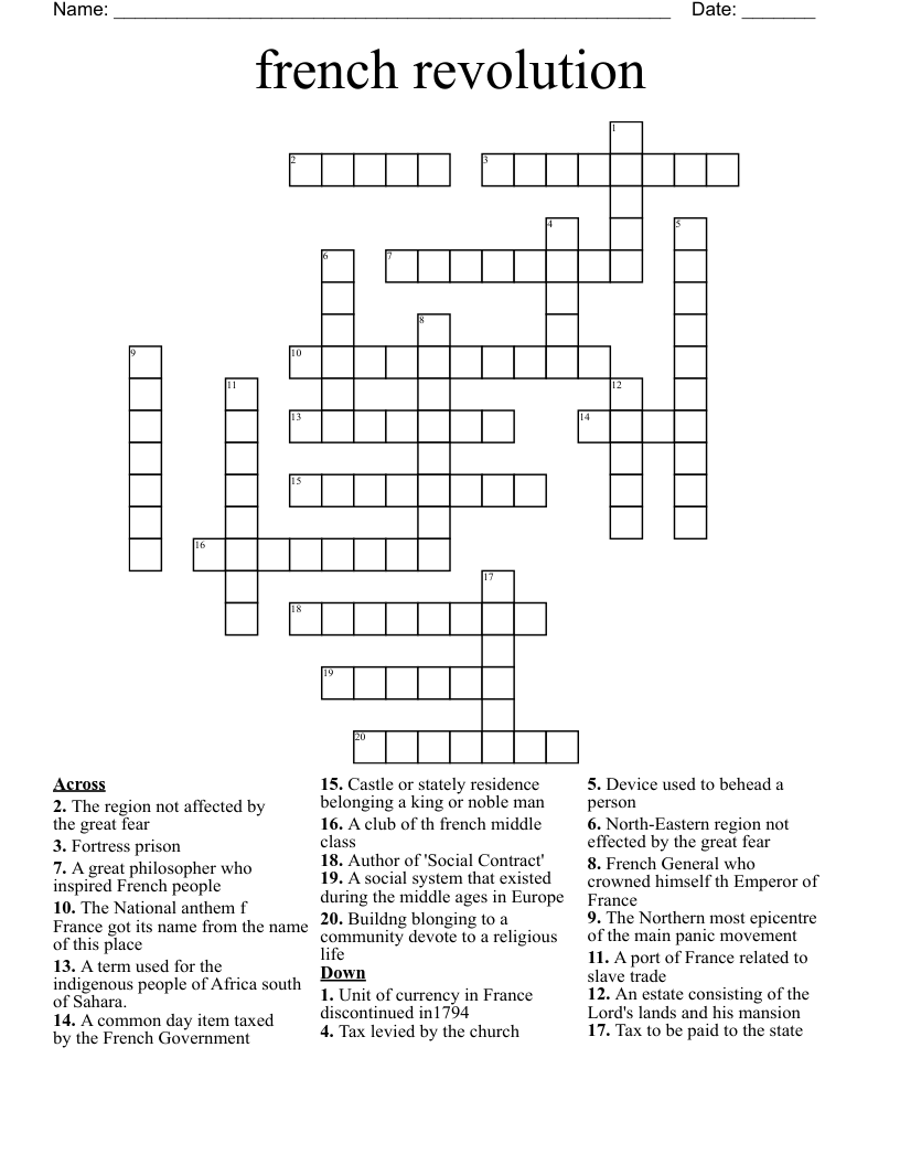 French Revolution Crossword WordMint