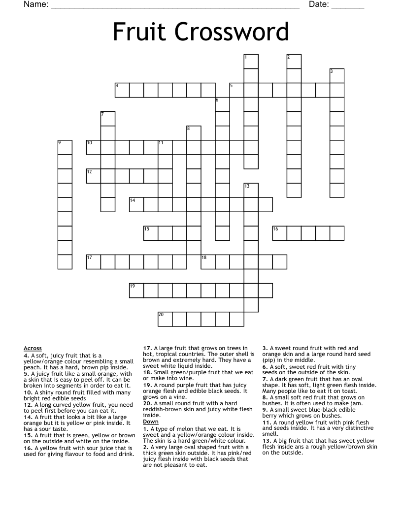 Fruit Crossword WordMint