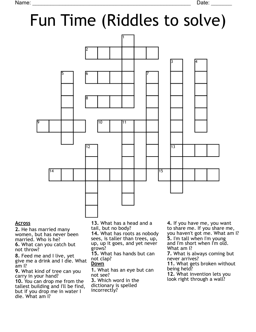 Fun Time Riddles To Solve Crossword WordMint