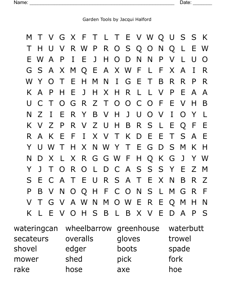 Garden Tools Word Search WordMint