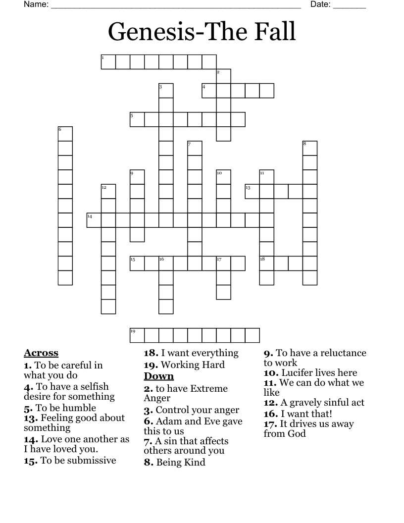 Genesis The Fall Crossword WordMint Genesis The Fall Crossword WordMint