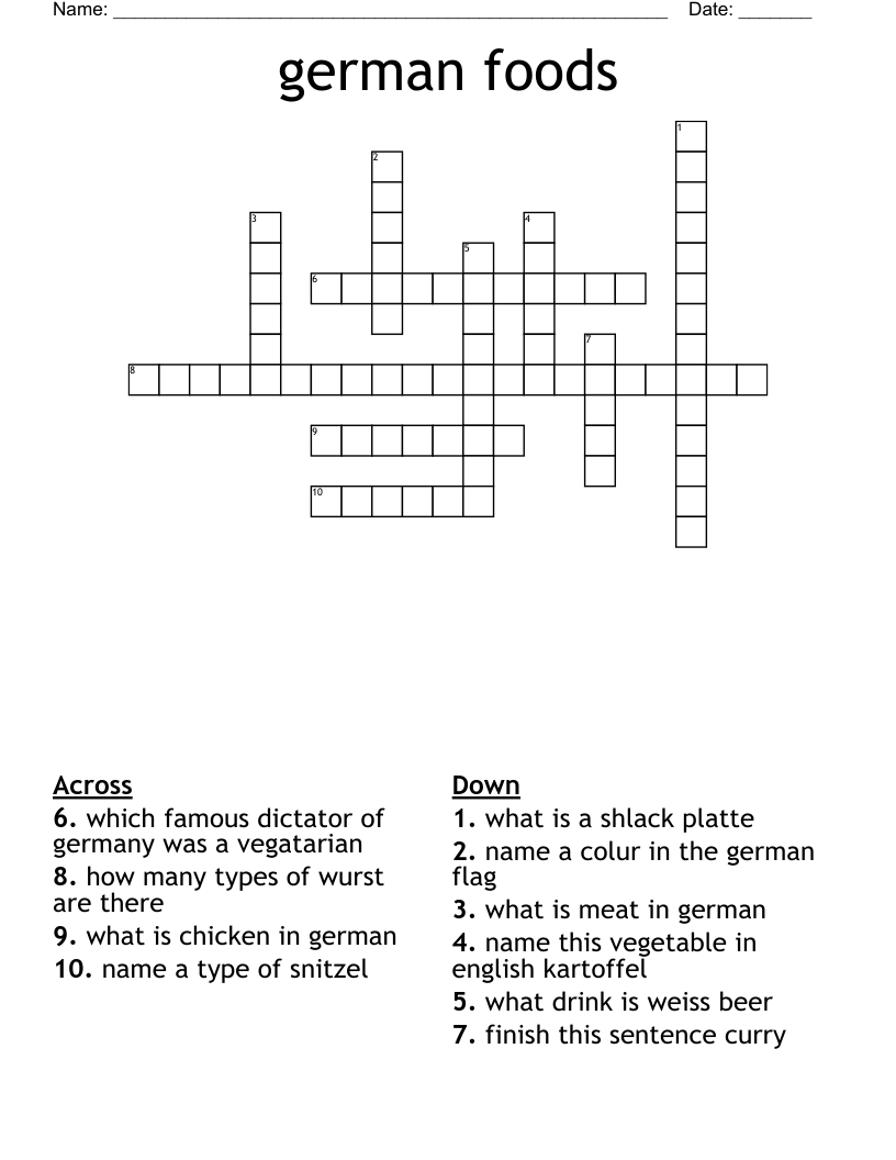 German Foods Crossword WordMint