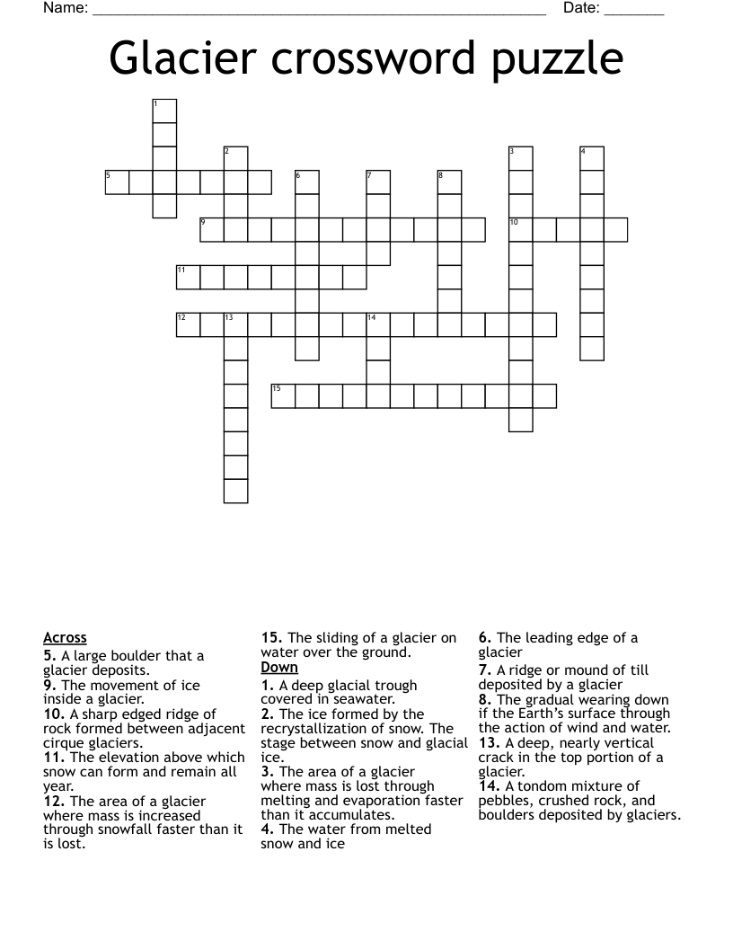 Glacier Crossword Puzzle WordMint