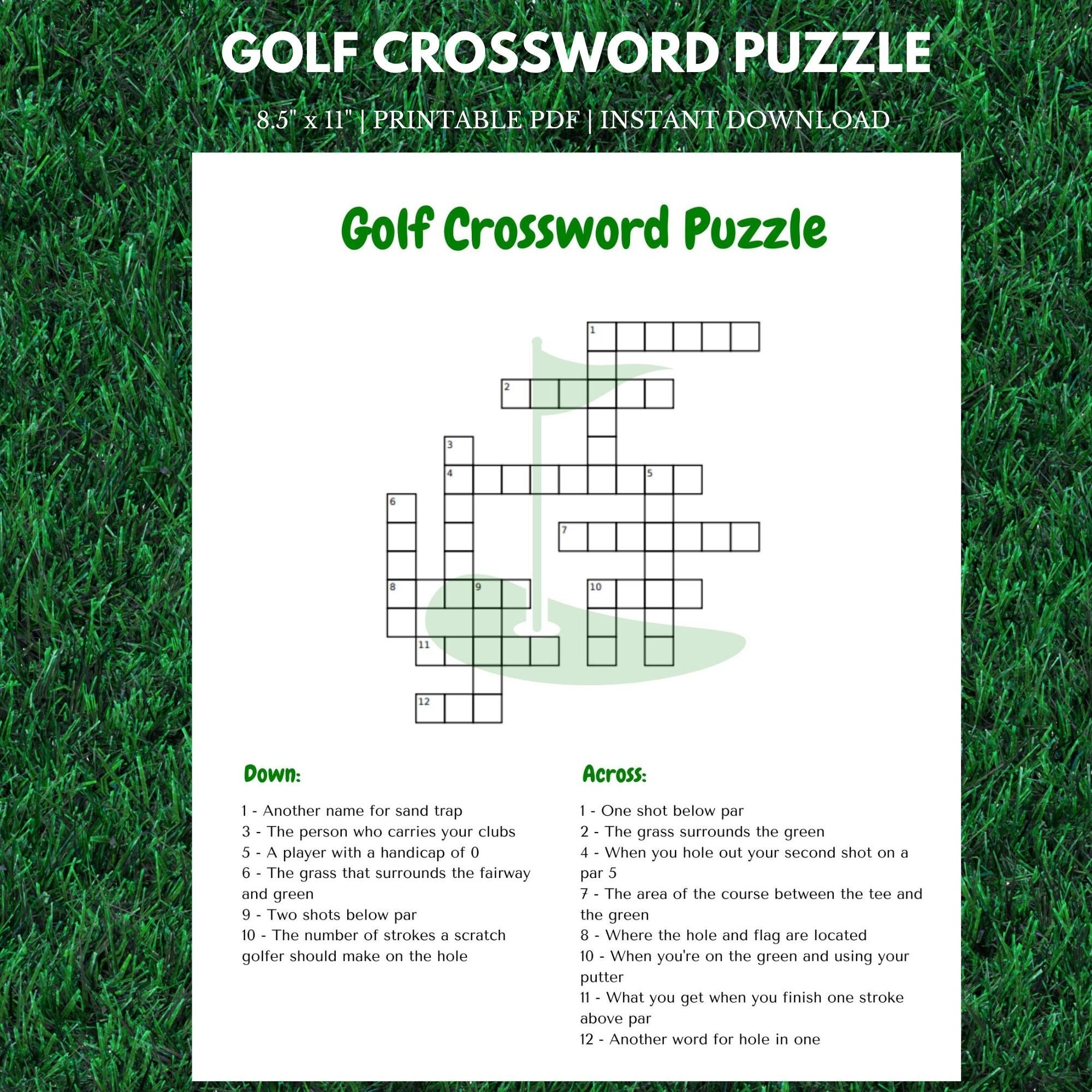 Golf Crossword Puzzle 8 5 X 11 Instant Download Printable Etsy