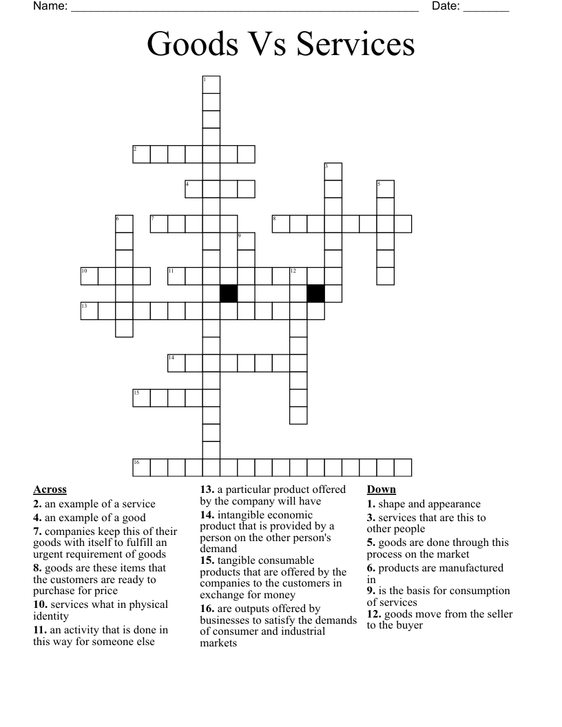 Goods Vs Services Crossword WordMint
