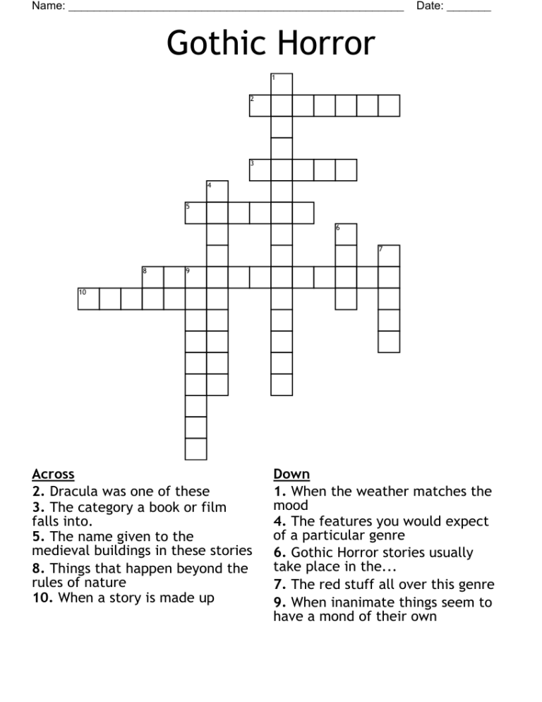 Gothic Horror Crossword WordMint