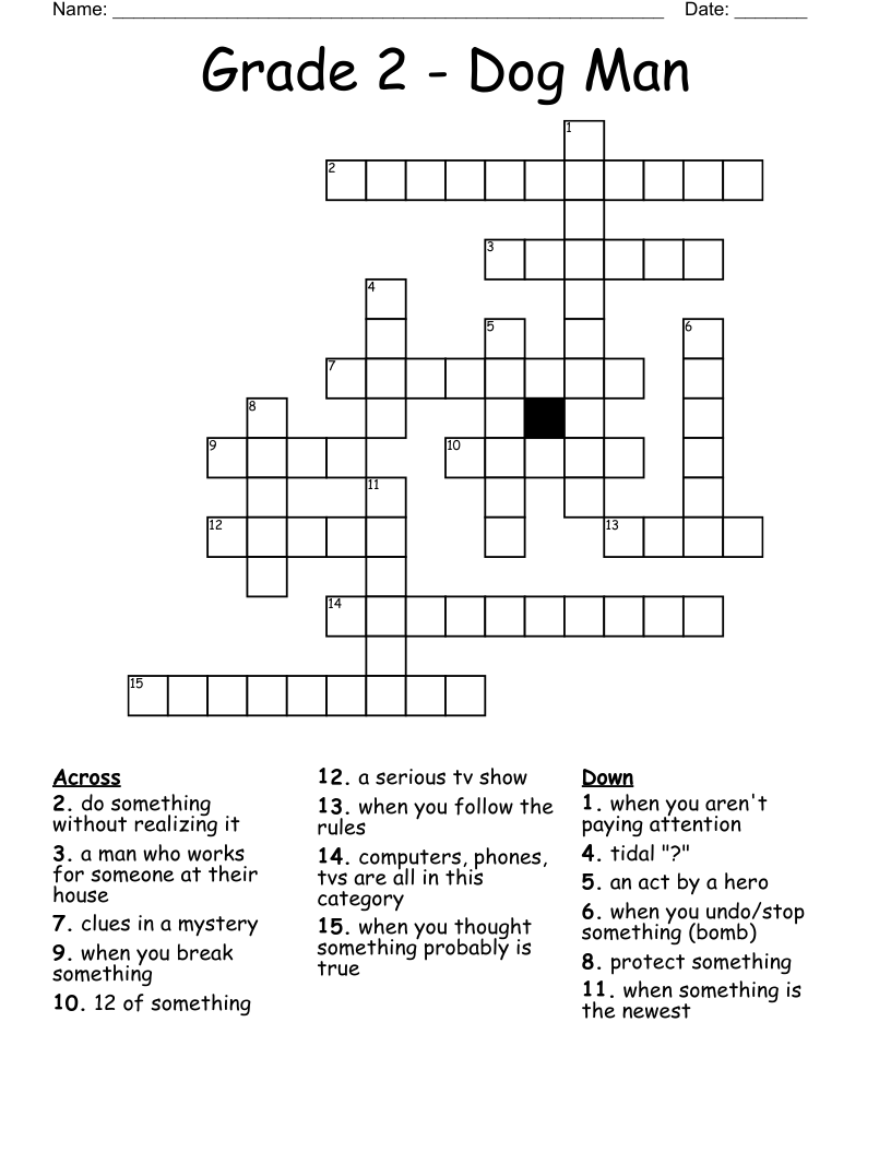 Grade 2 Dog Man Crossword WordMint