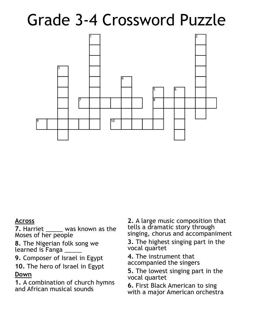 Grade 3 4 Crossword Puzzle WordMint