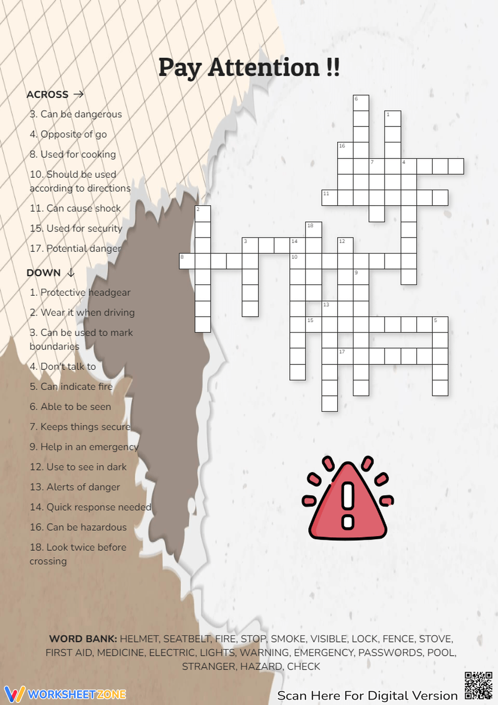 Grade 3 Safety Crossword Puzzle Worksheets 2025