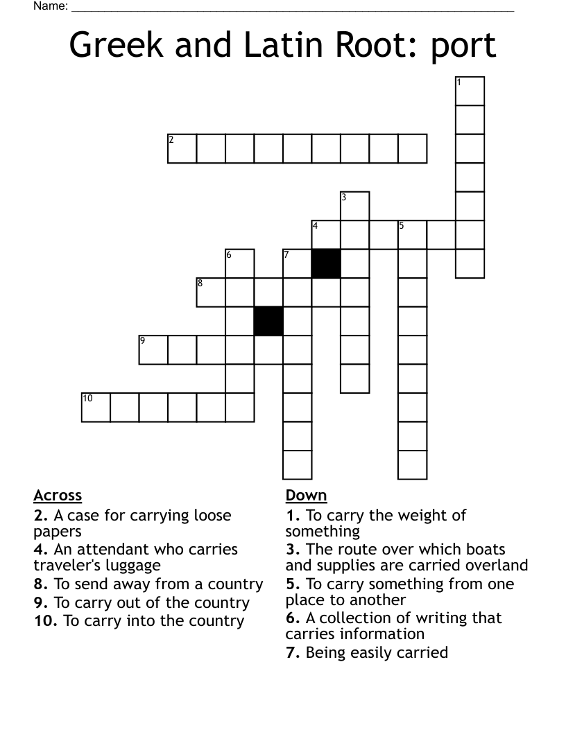 Greek And Latin Root Port Crossword WordMint