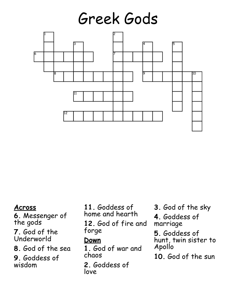 Greek Gods Crossword WordMint