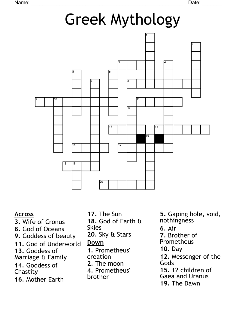 Greek Mythology Crossword WordMint